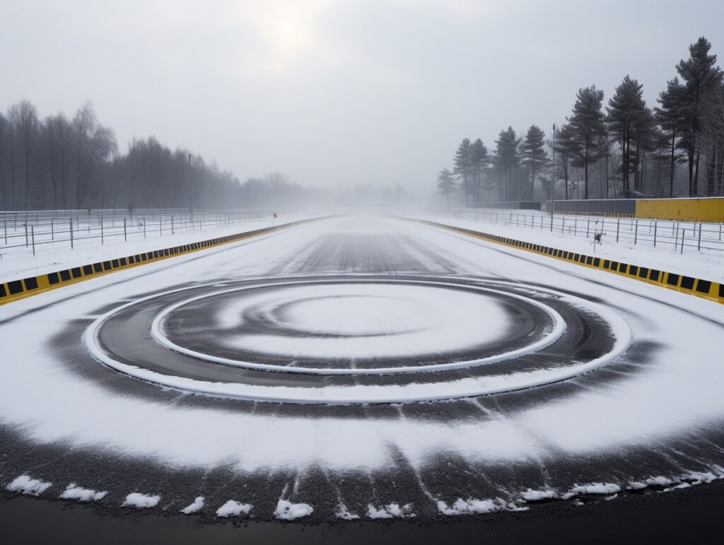 snow on a tire test track