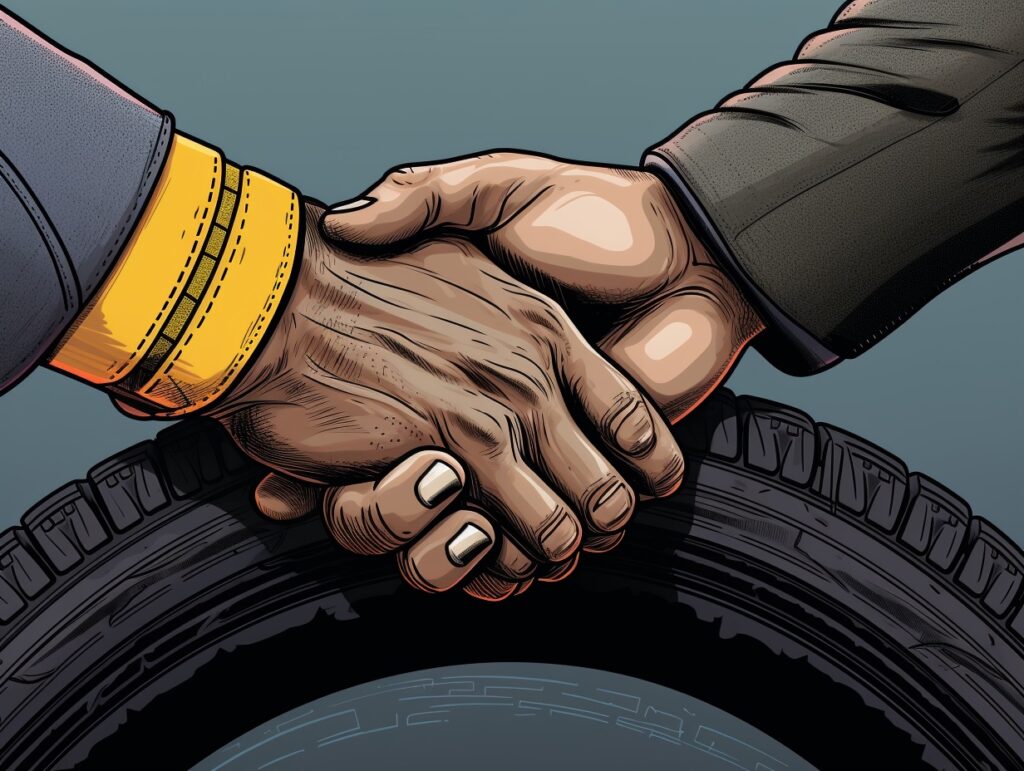 handshake between a consumer and a tire manufacturer