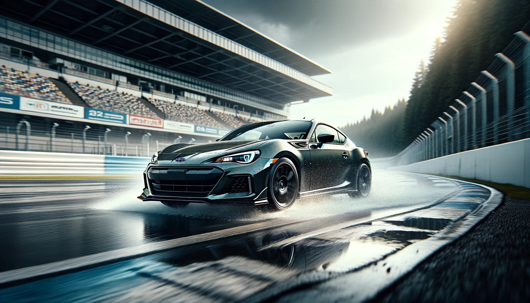 2022 Subaru BRZ on a wet testing track