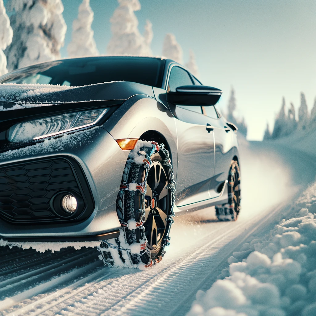 Honda Civic Si with snow chains