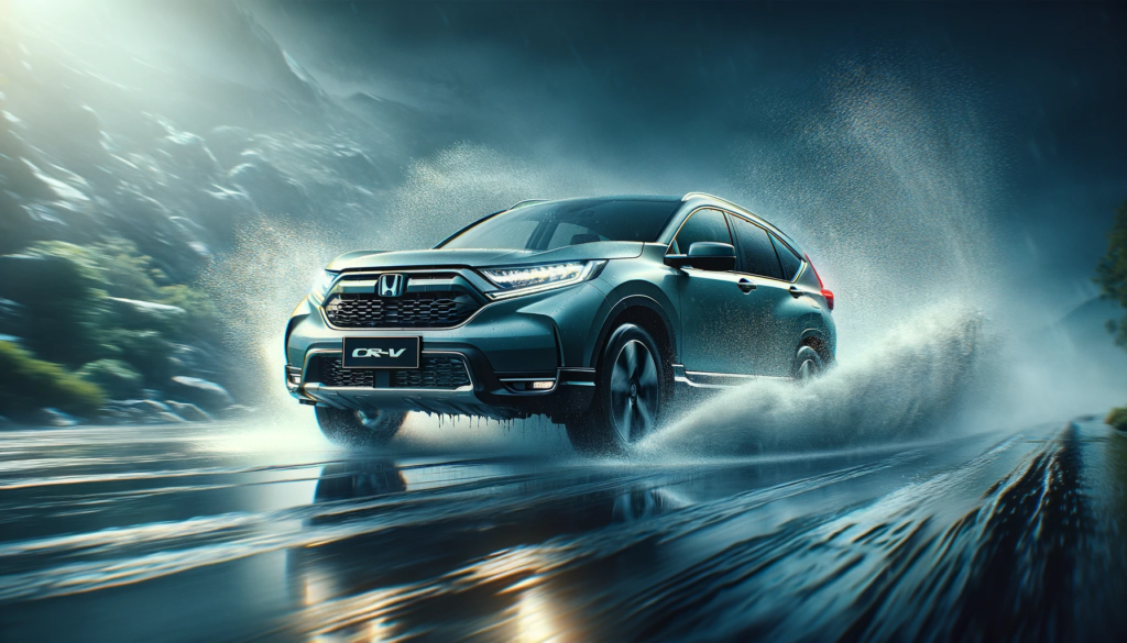Honda CR-V on a wet braking track.
