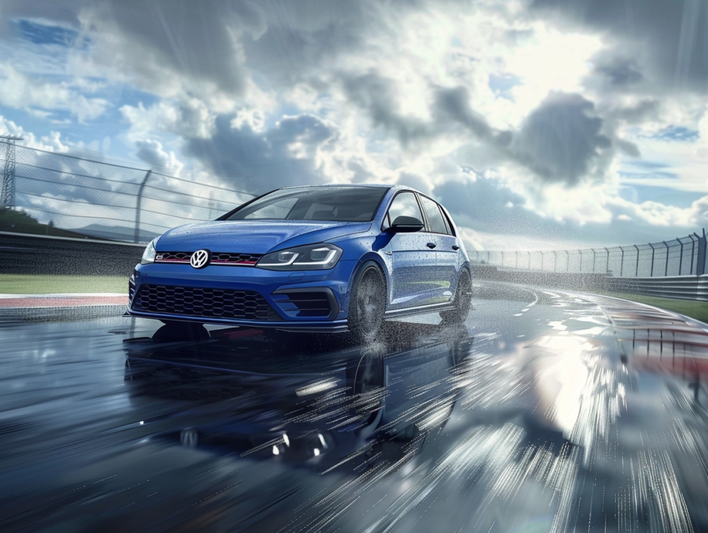 Testing Vehicle of choice for AutoBild: Volkswagen Golf on wet handling action