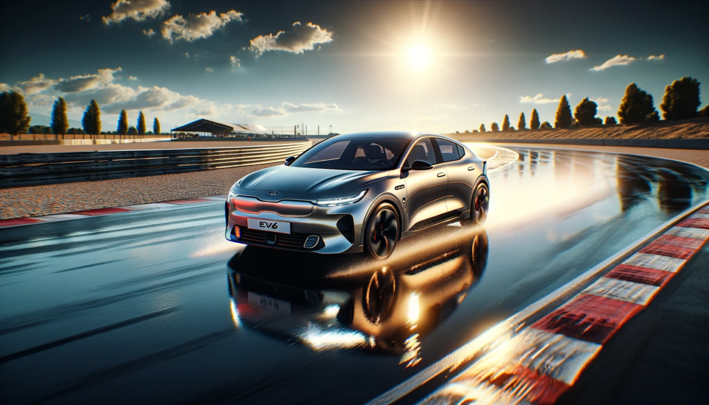 Testing vehicle of choice: KIA EV6 on wet handling action.