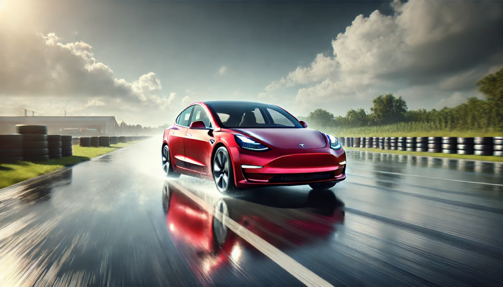 2023 Tesla Model 3 Performance on wet handling action