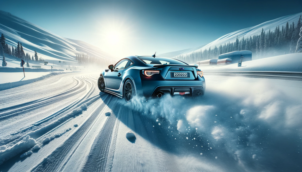 Testing Vehicle of Choice: Subaru BRZ on a snow handling action.