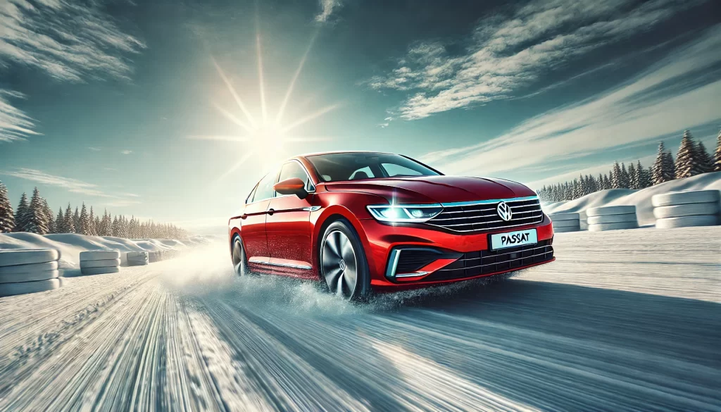 Testing vehicle of choice: Volkswagen Passat on snow handling track