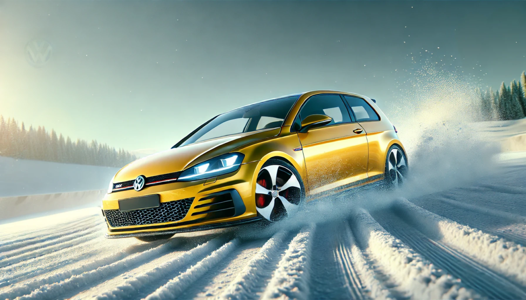 Testing vehicle of choice: MK8 Volkswagen Golf GTI on snow handling action