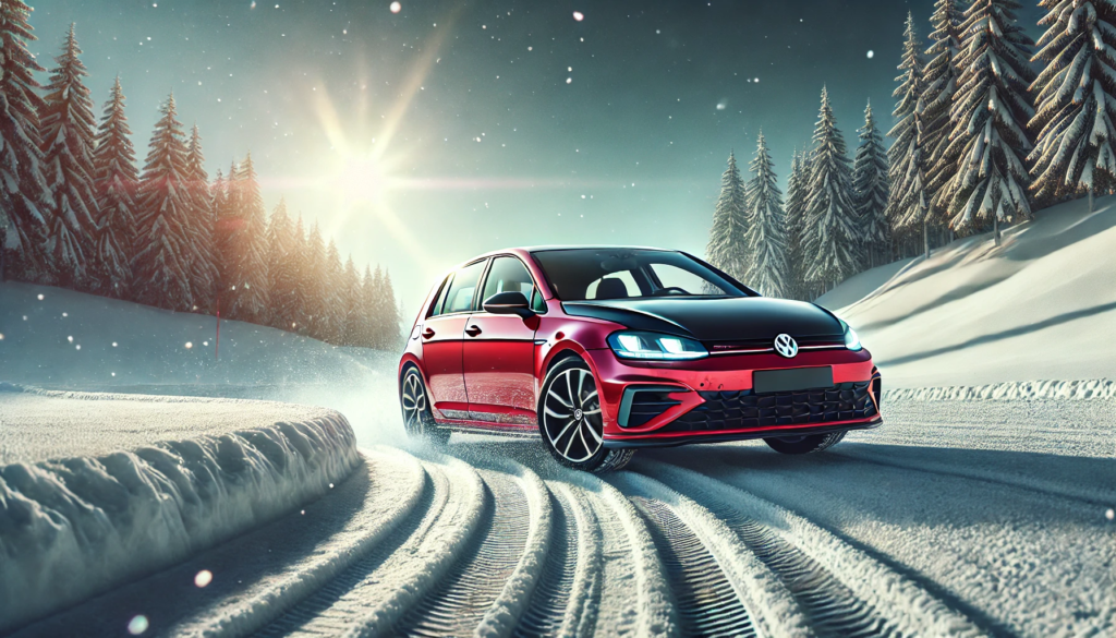 Testing vehicle: Volkswagen Golf on snow handling action