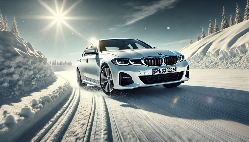 Testing vehicle of choice: BMW 3 series on snow handling action