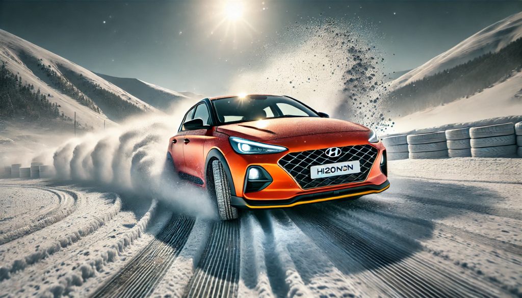 Testing vehicle of choice: Hyundai i20N on snow handling action