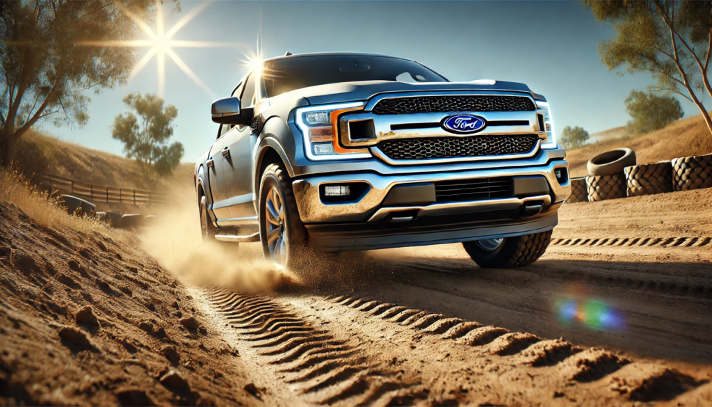 Testing vehicle of choice: Ford- F150 on dirt handling action