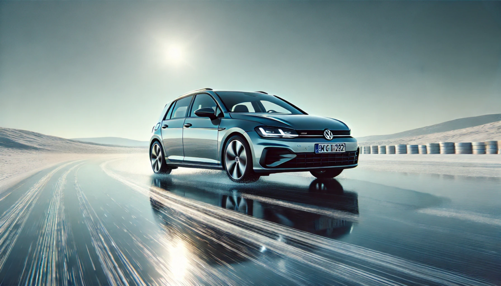 Testing vehicle of choice: Volkswagen Golf on ice handling action