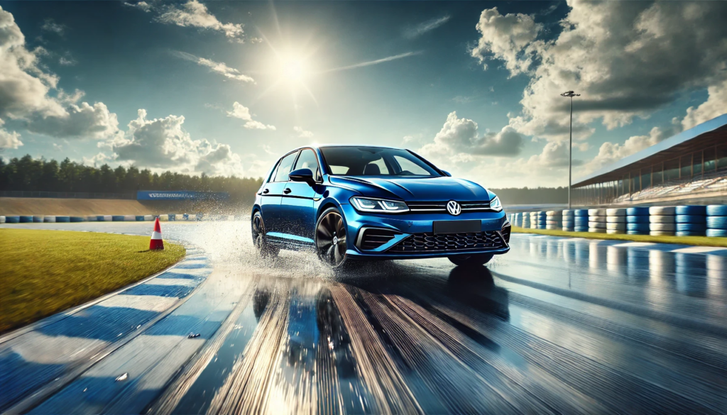 Wet braking test with Volkswagen Golf 8 as the testing vehicle of choice
