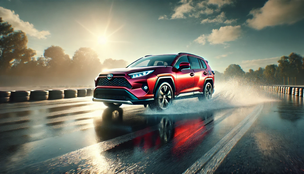 Testing vehicle of choice: Toyota Rav 4 on wet handling action
