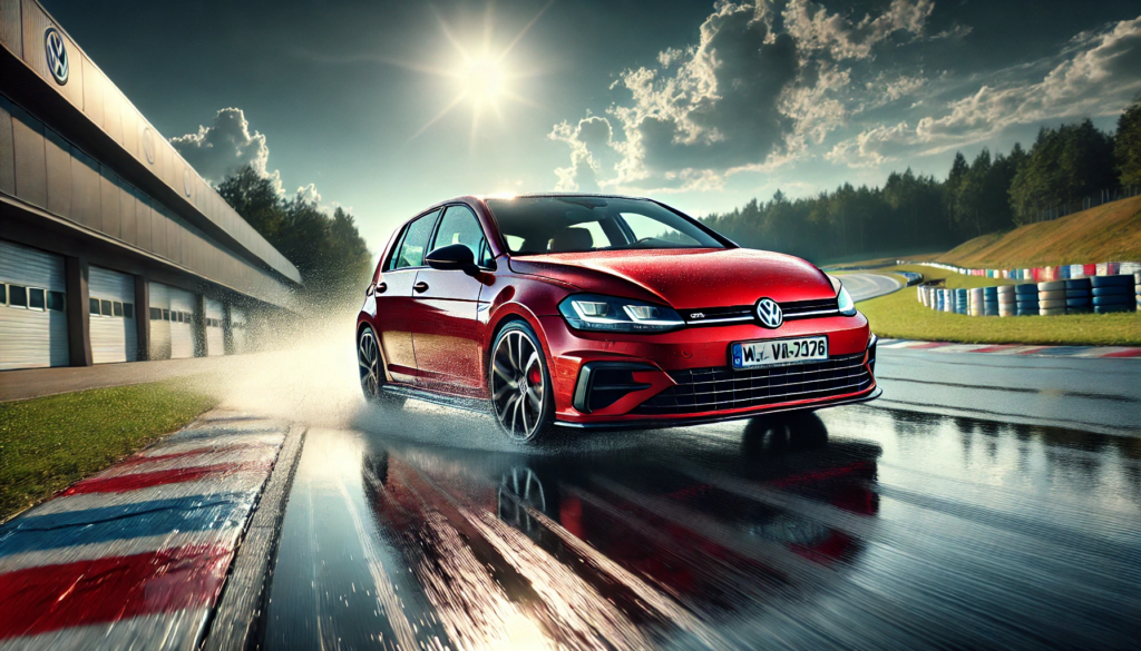 Testing Vehicle of Choice: Volkswagen Golf on wet action