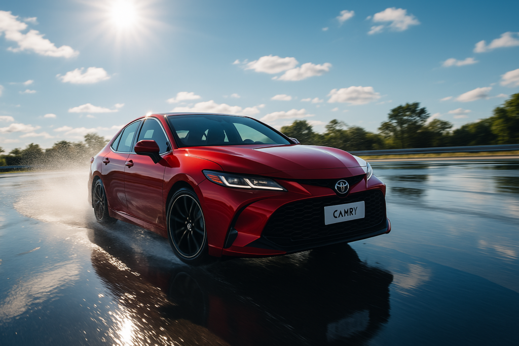 Testing Vehicle of choice: 2025 Toyota Camry on wet handling action