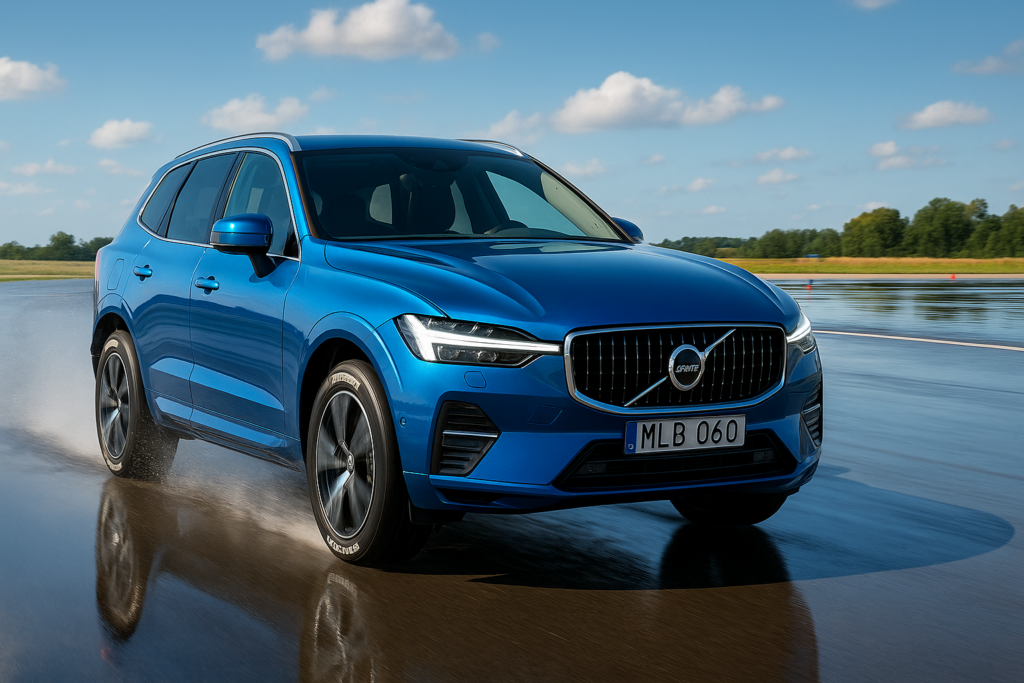 Testing vehicle of choice: Volvo XC60 on a wet braking track