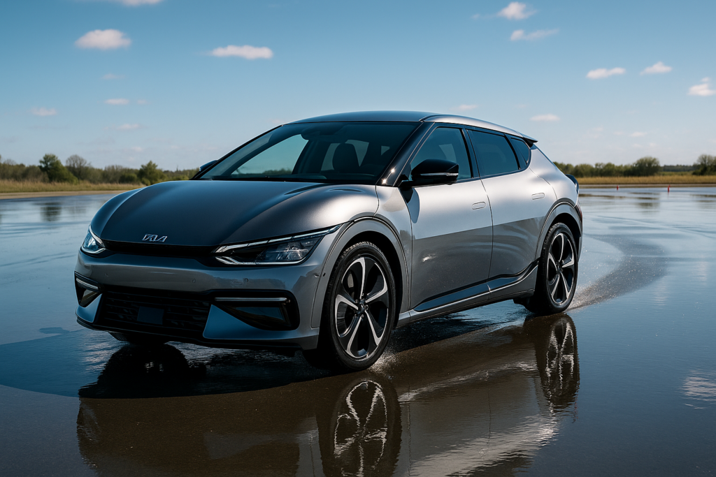 Testing vehicle of choice: Kia EV6 on a wet braking track