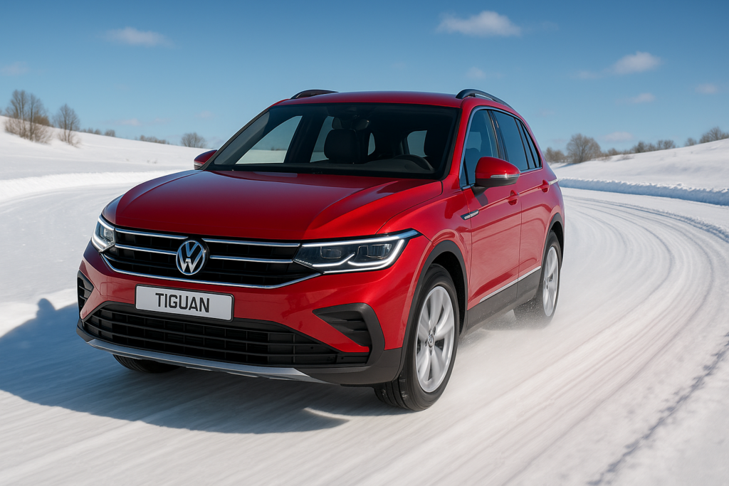 Testing vehicle of choice: Volkswagen Tiguan on a Snow Handling track.