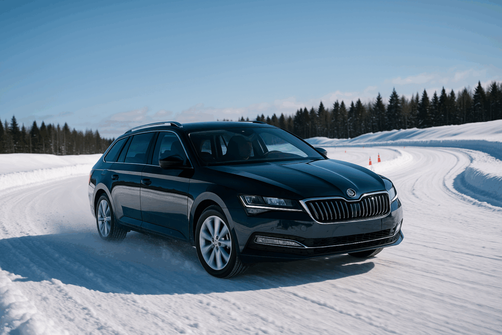 Testing Vehicle of Choice: Skoda Superb Combi on snow handling action