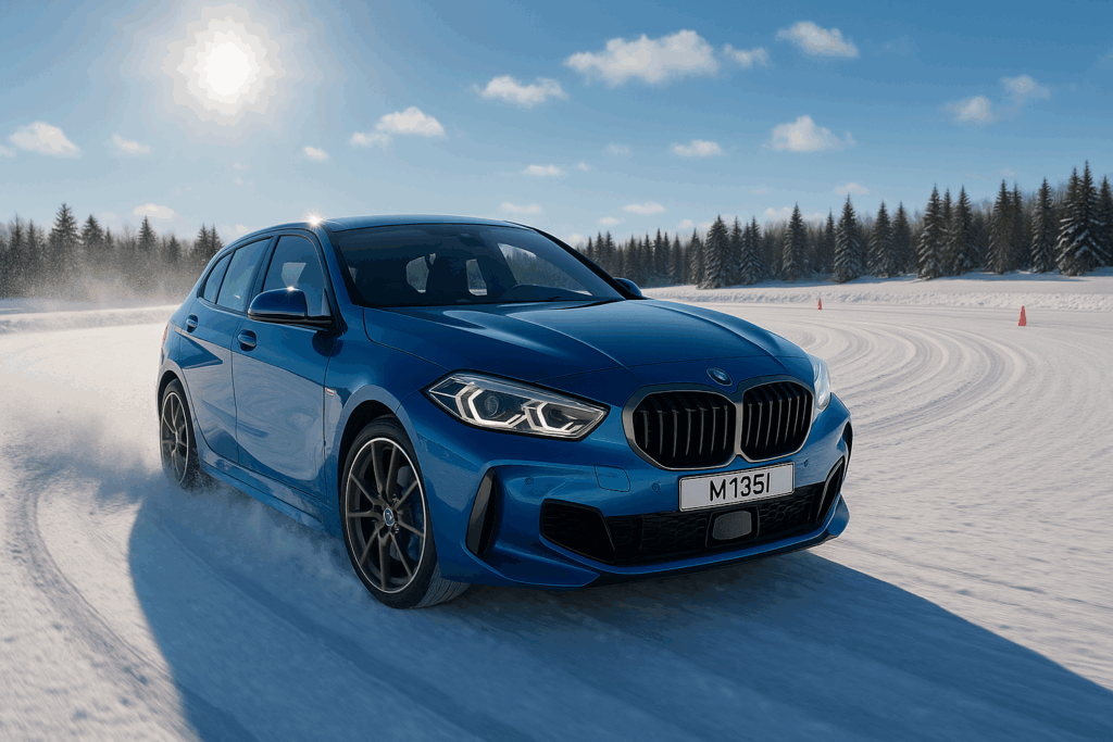 Testing vehicle of choice: BMW M135i on snow handling action