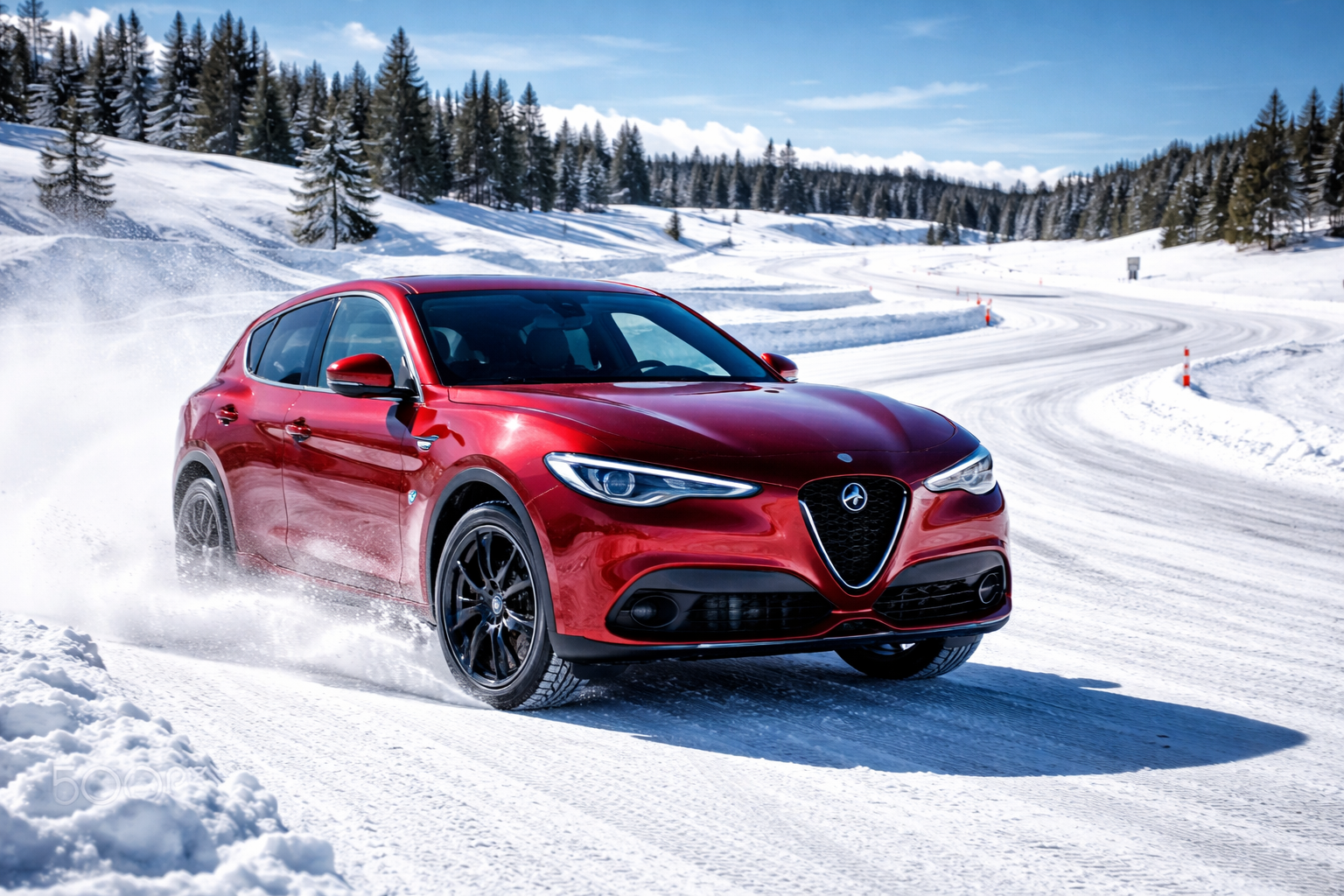 Testing Vehicle of Choice: Alfa Romeo Stelvio on snow handling action