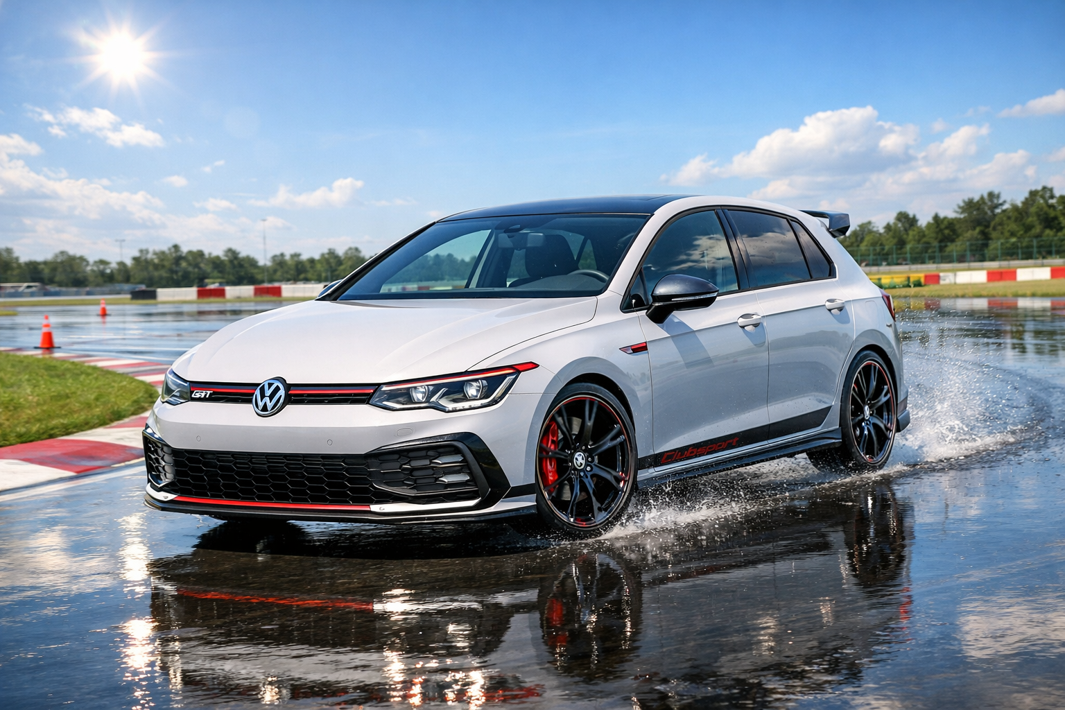 Testing Vehicle of Choice: VW Golf 8 GTI ClubSport on a wet handling action.