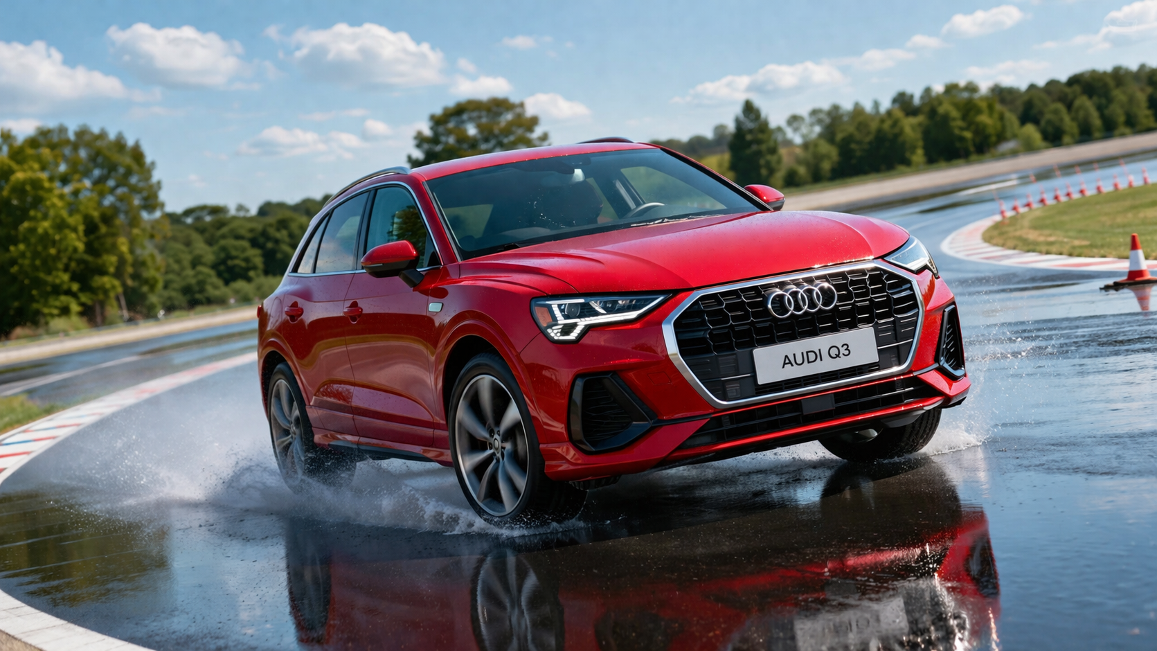 Testing Vehicle of Choice: Audi A3 on a wet handling action.
