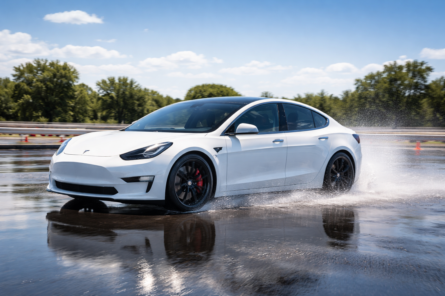 Testing Vehicle of Choice: 2023 Model 3 Performance on wet handling action