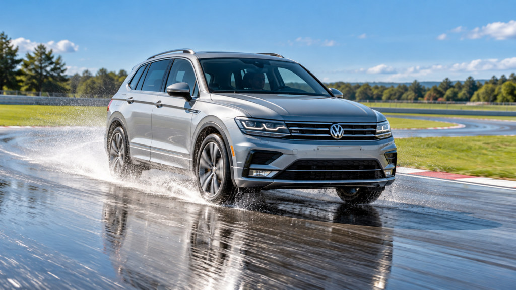 Testing of Vehicle of Choice: Volkswagen Tiguan on wet handling action