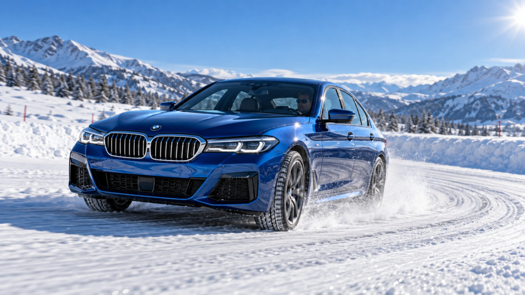 Testing Vehicle of Choice: BMW 5 series on snow handling action
