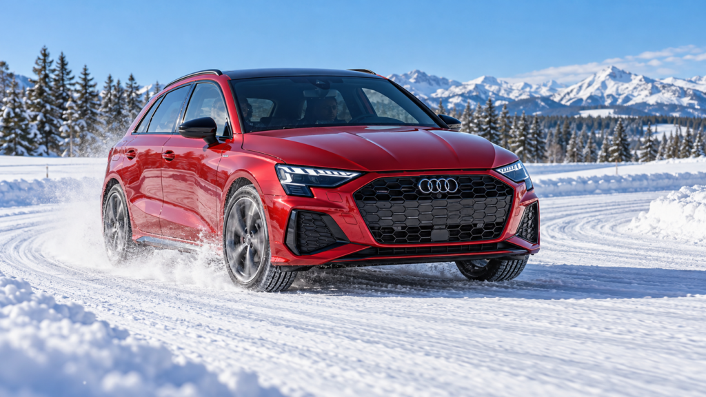 Testing Vehicle of Choice: Audi A3 on snow handling action